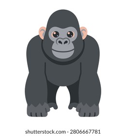 Friendly gorilla cartoon character standing on all fours with a happy smiling face closeup isolated on white background