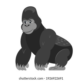 Friendly gorilla on a white background vector. Flat cartoon illustration for kids. Cute primate mammal cartoon character icon.