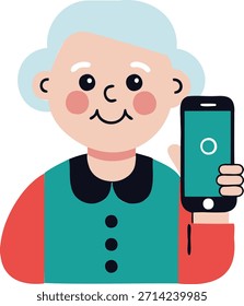 Amigável Vovó Usando Telefone celular Estilo Ilustração