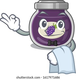Friendly grape jam Character stand as a Waiter character