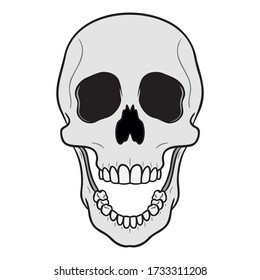 friendly gray skull with open mouth. isolated on white background, comic.
