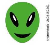 Friendly Green Alien Face, with Large Eyes and Subtle Smile