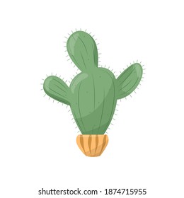 friendly green cactus in a pot icon. On white background.