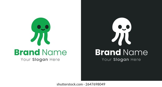 Friendly Green Octopus Mascot Illustrates Unique Brand Identity Logo Design for Kids and Playful Businesses