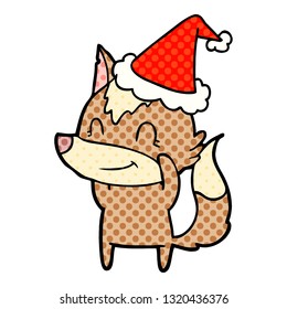 ilustración amigable de un libro de historietas dibujado a mano que muestra a un lobo usando sombrero santa