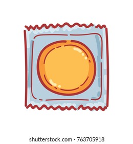 Friendly hand drawn condoms illustration. Birth control, contraceptive, protection art in vector cartoon, doodle style. Can be used for card, poster, banner, advertising design