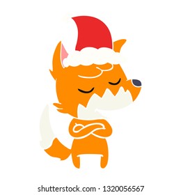 freundliche, handgezeichnete flache Illustration eines Fuchs mit Santa-Hut