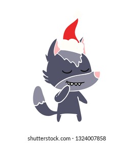 ilustración de color plano dibujada a mano amigable de un lobo que lleva sombrero santa