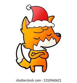 friendly hand drawn gradient cartoon of a fox wearing santa hat