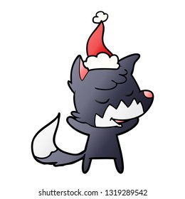 friendly hand drawn gradient cartoon of a fox wearing santa hat