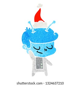 caricatura retro dibujada a mano amigable de un hombre del espacio usando sombrero santa
