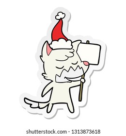 caricatura de pegatina dibujada a mano de un zorro que usa sombrero santa