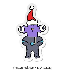 friendly hand drawn sticker cartoon of a alien wearing santa hat