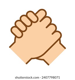 Friendly handshake. Human greeting. Handshake of business partners. Arm wrestling symbol. Vector illustration.