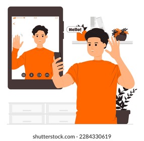 Freundlich gut aussehender Mann lächelnd zu Smartphone-Anruf mit seinem Freund Illustration