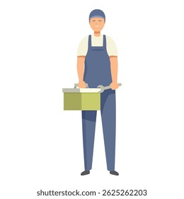 Friendly handyman is holding a wrench and carrying a toolbox, ready to tackle any home repair