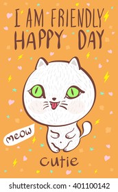 i am  friendly happy day cutie meow cat illustration vector art