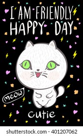 i am  friendly happy day cutie meow cat illustration vector art