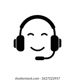 Friendly headset icon featuring a smiling face with headphones for communication and engagement