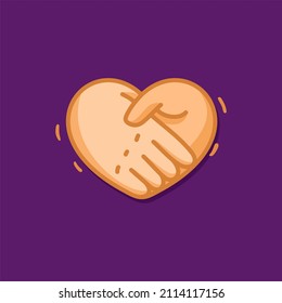 Friendly heart. Friend zone handshake. Valentines day vector sticker icon.