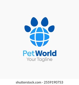 A friendly and heartwarming logo merging a paw print with a globe, symbolizing worldwide love for animals and global pet care. The blue and teal flat vector style delivers warmth and trust. Ideal for pet care brands, international animal welfare organizations, veterinary networks, pet product companies, and global pet lifestyle platforms.