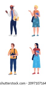 Friendly high schoolers semi flat color vector characters set. Full body people on white. College students isolated modern cartoon style illustrations collection for graphic design and animation