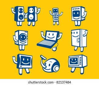 Friendly home electric and electronic appliance cartoon illustration