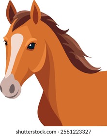 Friendly horse head vector illustration with a warm brown coat and a gentle expression