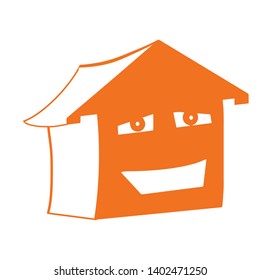 Friendly house which is smiling. Orange color. Template for logo. 