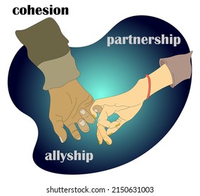 amistosa, la mano humana sostiene la otra mano con los dedos, proporciona apoyo.  el concepto de unidad, trabajo en equipo, hermandad, cohesión de equipo. Día de los refugiados.  Vector adecuado para banner, sitio web