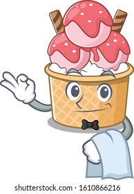 Friendly ice cream sundae Character stand as a Waiter character