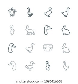 Friendly icon. collection of 16 friendly outline icons such as rabbit, goose, turtle  illsutration. editable friendly icons for web and mobile.