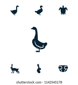 Friendly icon. collection of 7 friendly filled icons such as goose, rabbit, turtle  illsutration. editable friendly icons for web and mobile.