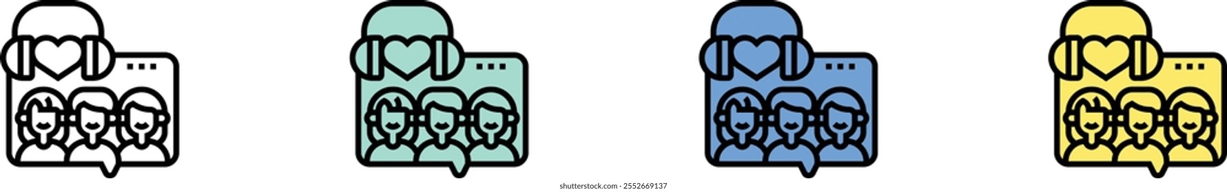 friendly icon. Outline, Green, Blue and Yellow Style Design Isolated On White Background