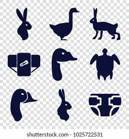 Friendly icons. set of 9 editable filled friendly icons such as goose, rabbit, diaper