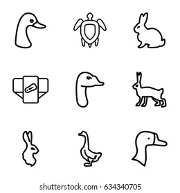 Friendly icons set. set of 9 friendly outline icons such as rabbit, goose, diaper