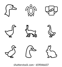 Friendly icons set. set of 9 friendly outline icons such as rabbit, goose, diaper