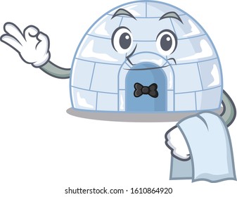 Friendly igloo Character stand as a Waiter character