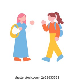 Friendly illustration of two girls greeting each other