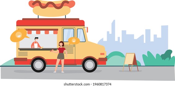 a friendly interaction often takes place, in a food eating point, especially on the street, this illustration is depicting one of these moments