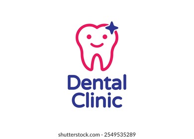 Friendly and Inviting Dental Clinic Logo with a Smiling Pink Tooth and Sparkling Star, Perfect for Promoting Oral Health and Hygiene Services