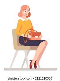 Ilustración vectorial de color RGB semiplana candidata a trabajo amigable. Joven sonriente con gafas vestida con ropa de oficina personaje de caricatura aislado de fondo blanco
