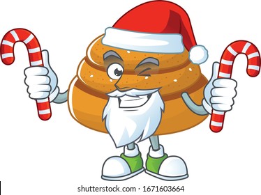 Friendly kanelbulle in Santa Cartoon character with candies