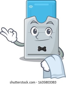 Friendly key card Character stand as a Waiter character