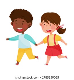 Friendly Kids Playing Together Isolated on White Background Vector Illustration