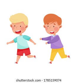 Friendly Kids Playing Together Isolated on White Background Vector Illustration