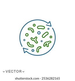 ícone de lactobacillus amigável, intestino de proteção ou saúde digestiva, símbolo de linha fina isolado no fundo branco, traço editável eps 10 ilustração vetorial