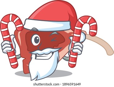 Friendly lamb chop dressed in Santa Cartoon character with Christmas candies. Vector illustration