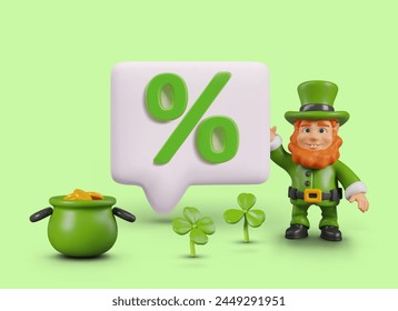 Friendly leprechaun points to message with percent sign