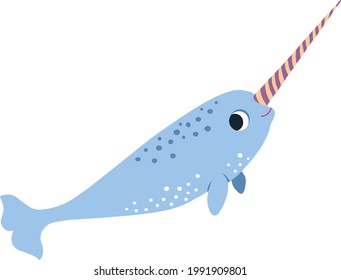 Friendly light blue narwhal with tusk - animal graphic